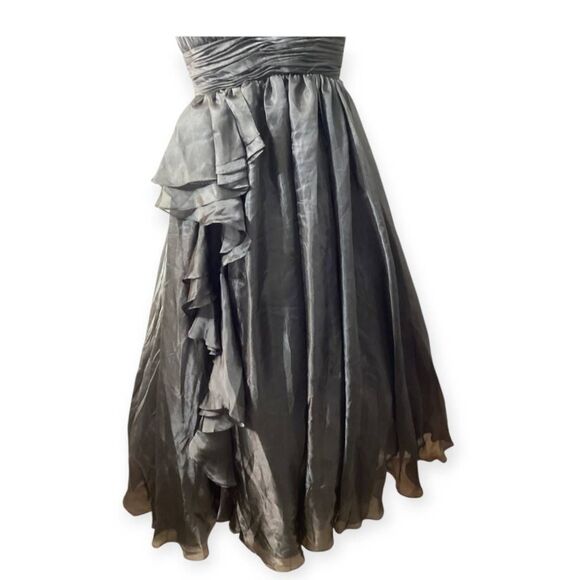 Mac Duggal Black Ruffle Shoulder V-Neck Chiffon Gown - Picture 10 of 14